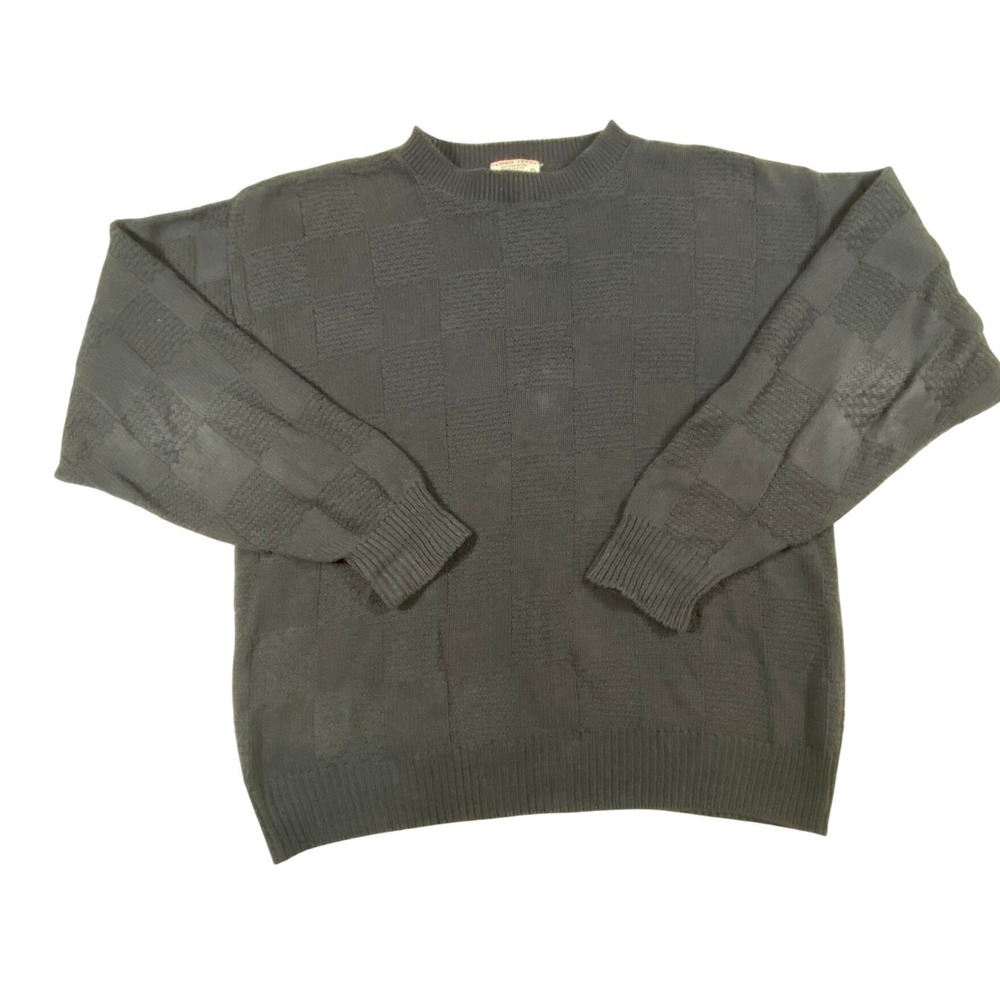 Lordโ Jeff Vintage Charcoal Grey Checkerboard Textured Cotton Crewneck Sweater M